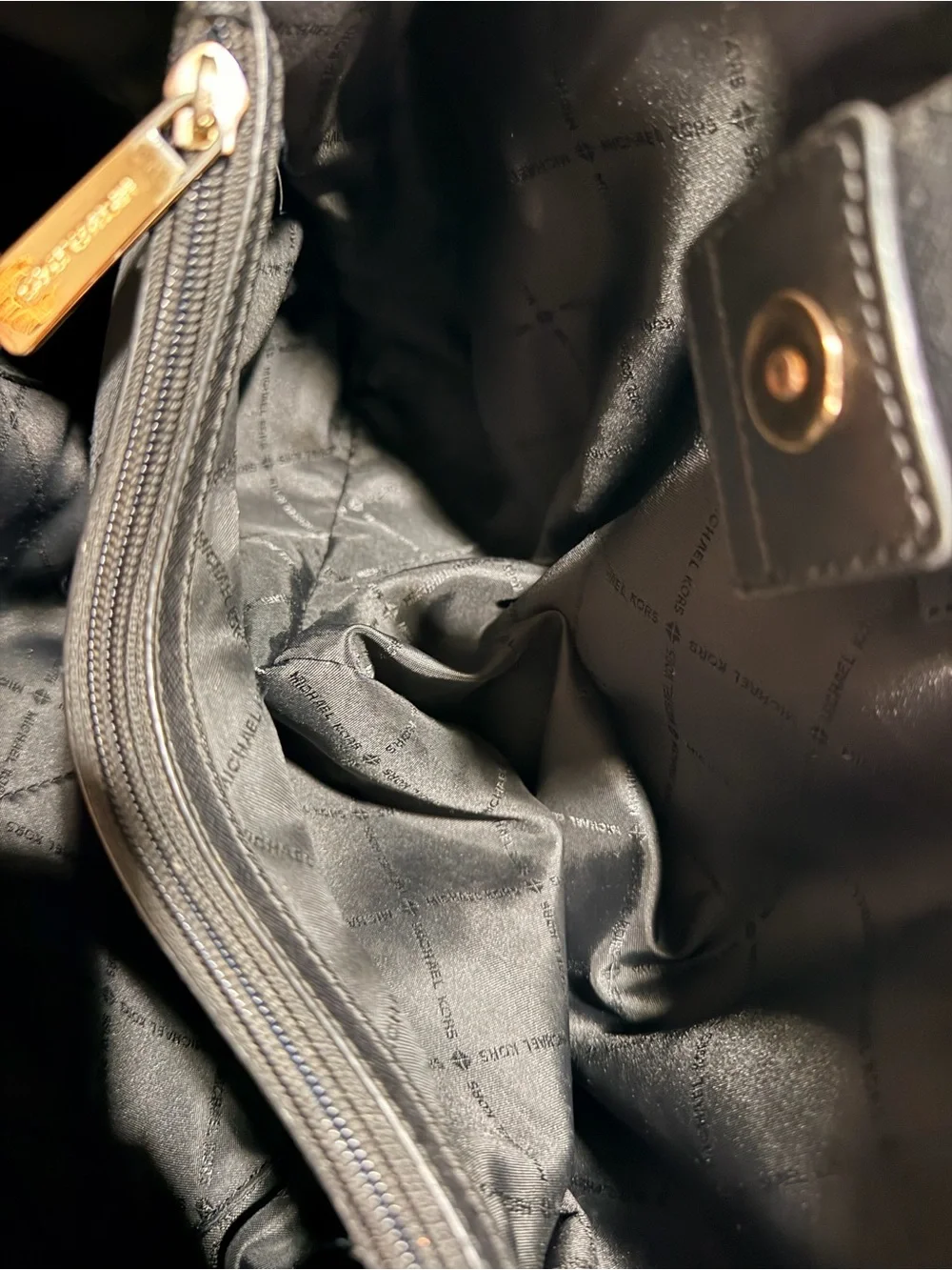 Michael Kors Black Saffiano Shoulder Bag with Gold Hardware